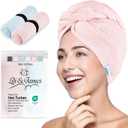 Lili&James 100% Cotton Hair Towel Wrap for Women & Kids 420 GSM Quick Dry Hair Turban with Double Button Loop, Anti Frizz Non Microfiber Hair Drying Towel for Curly, Long & Thick Hair (Blue+Pink), 10W X 26L