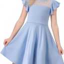 Little Bitty Girls Long Sleeve A-Line Tulle Princess Dress, Midi Length Casual Party Ribbed Knit Top Tulle Skirt (Light Blue, 7T)