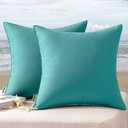 MIULEE Pack of 2 Decorative Outdoor Waterproof Pillow Covers Square Garden Cushion Sham Throw Pillowcase Summer Shell for Patio Tent Couch 18x18 Inch Teal