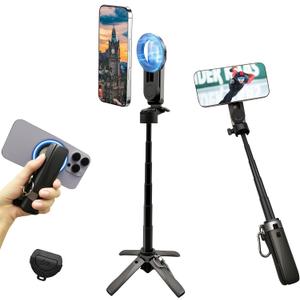 4 in 1 Multifunctional Rotating Magnetic Selfie Stick Tripod, Portable Pocket Size Magnetic Selfie Stick for iPhone, Magnetic Tripod with Remote Control, for TikTok/Vlog/Live Stream/Video Recording