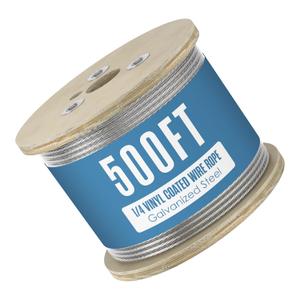 Houseables 1/4 Cable, Wire Rope, 1/4" OD, 0.149" ID, 7x7 Braided, Coated Cable, Vinyl Coated Wire Rope, Clothes line, Clothesline, Aircraft, Tension, Galvanized Metal, Steel, Plastic Covered, 500 Feet 