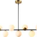 KCO 43.3" Black Gold Linear Glass Globe Sputnik Chandelier for Dining Room