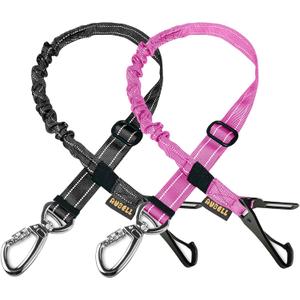 AUBELL Dog Seat Belt for Car,2 Pack Set 3-in-1 Adjustable Reflective Bungee Heavy Duty Dog Car Harness Tether with Clip Hook Latch & Buckle, Swivel Zinc Alloy Carabiner, Black+Hot Pink