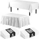 Party Solids White Plastic Table Cloth Rectangle Table Cover 54" x 108" Disposable Table Cloths for Parties & 14 Ft Long Table Skirts for Rectangle Tables 6ft Plus Combo 6 Covers & Table Skirt