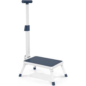 Folding Step Stool, Step Stools with Handle for Elderly Adults, Metal Stepping Stool with Adjustable Handrail in Kitchen, Bathroom, Bedroom, 330 Lbs Capacity