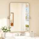 TETOTE Satin Nickel Pivot Mirror for Bathroom 20 x 30 Silver Tilt Rectangle Metal Framed Vanity Mirror, Modern Farmhouse Adjustable Tilting Beveled Rounded Corner Wall Mirror, Horizontal/Vertical (30"L x 20"W)