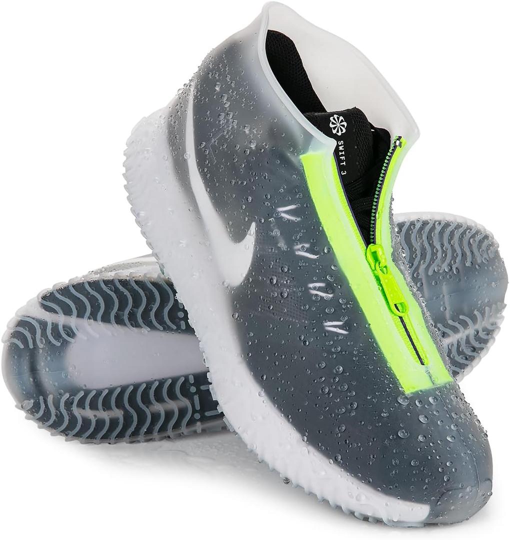 Waterproof Rain Shoe Covers, Silicone Overshoes with Zipper Non-slip Galoshes for Men and Women (L(Women 7.5-10.5,Men 6.5-9), Transparent)