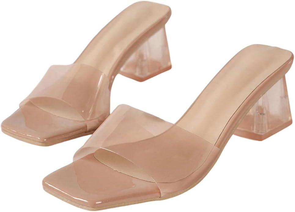 Nanbei zuo, Women's Clear Heeled Sandals Square Toe Slip On Chunky Sandal 43