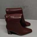 ISNOM Burgundy Boots for Women Knee High Boots Chunky Tall Boots for Women, Square Toe Long Boot Burgundy Winter Fall Boot with Full Zipper Fashion Leather Boot, Size 8.5