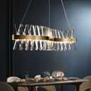Gold Crystal Chandelier Modern LED Ceiling Pendant Light Fixture 40 Modern Linear Flush Mount Hanging Light for Dining Room Kitchen Island Bedroom, Brushed Finish Warm White 3000K UL Listed
