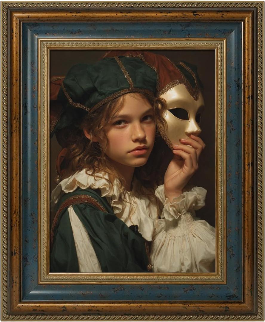 Classic Canvas Frame for 24x30 Oil Paintings Art Prints, 3.5" Wide DIY Wood Ornate Frames for Vintage Farmhouse Home Apartment House Wall Decor, No Back & Glass, Memorial Gift (Blue Gold)