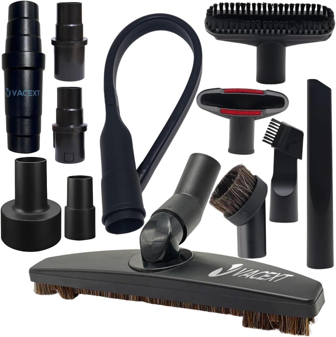 Replacement Vacuum Attachments & Brushes Plus Universal Adapter Kit Compatible with Shop Vacs Accessories 2-1/4" 1-7/8" 1-3/8" 1-1/4 Inch Flexible Vacuum Crevice Attachment Tool (12PCS)