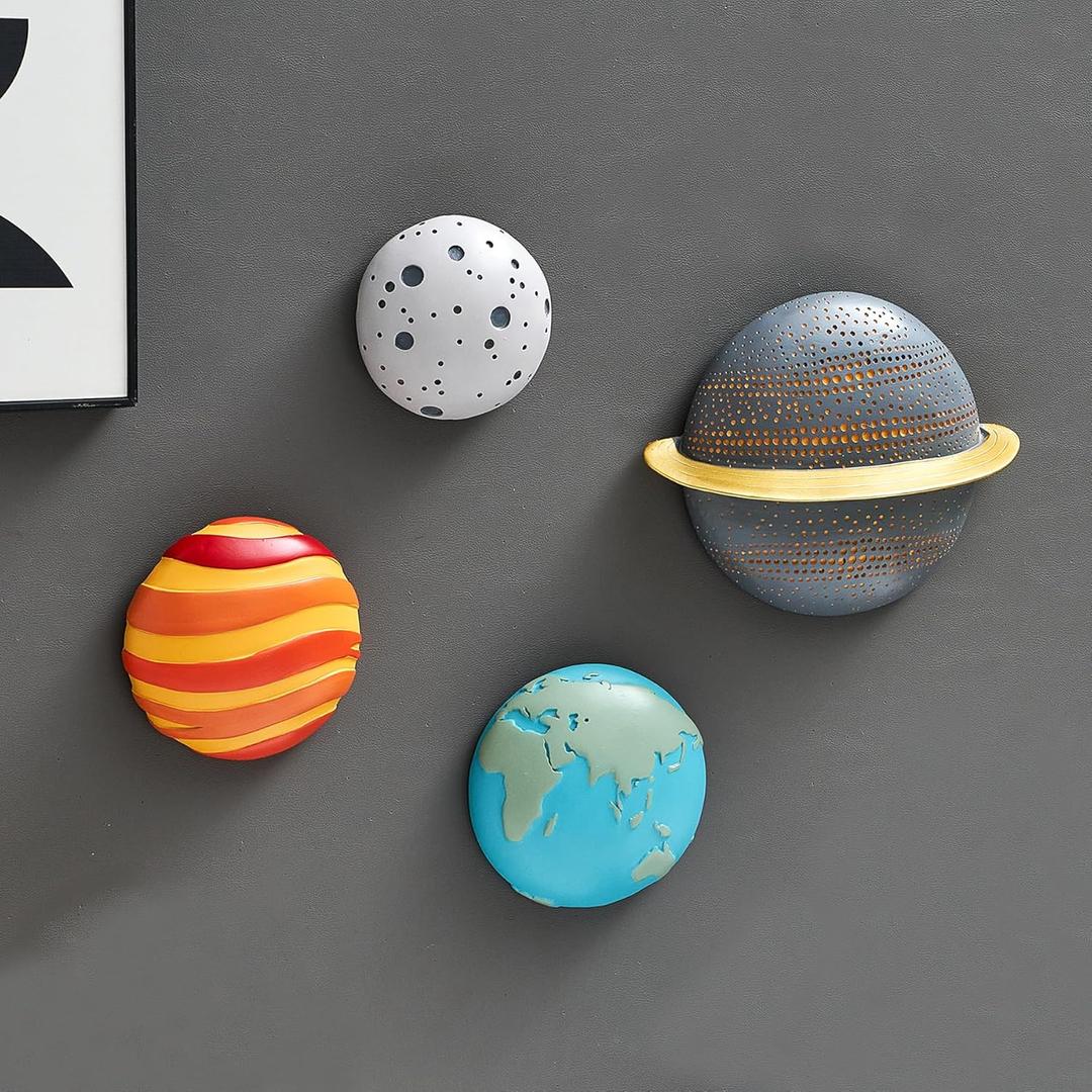 4Pcs Outer Space Planets Wall Decor - Modern 3D Wall Sculptures for Living Room & Bedroom - Solar System Decorations