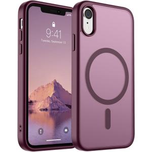 SUPFINE Magnetic for iPhone XR Phone Case(Compatible with MagSafe)(Military Grade Drop Protection) Slim Translucent Matte Shockproof with Anti-Fingerprint Phone Case,Wine Red
