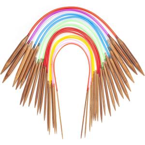 Bamboo Circular Knitting Needles Set 16 Inch, 18 Round Wooden Knitting Needles, 18 Sizes US 0-15 (2-10mm) Double Pointed Short Circle Knit Needle for Beginners Knit Socks, Sweaters