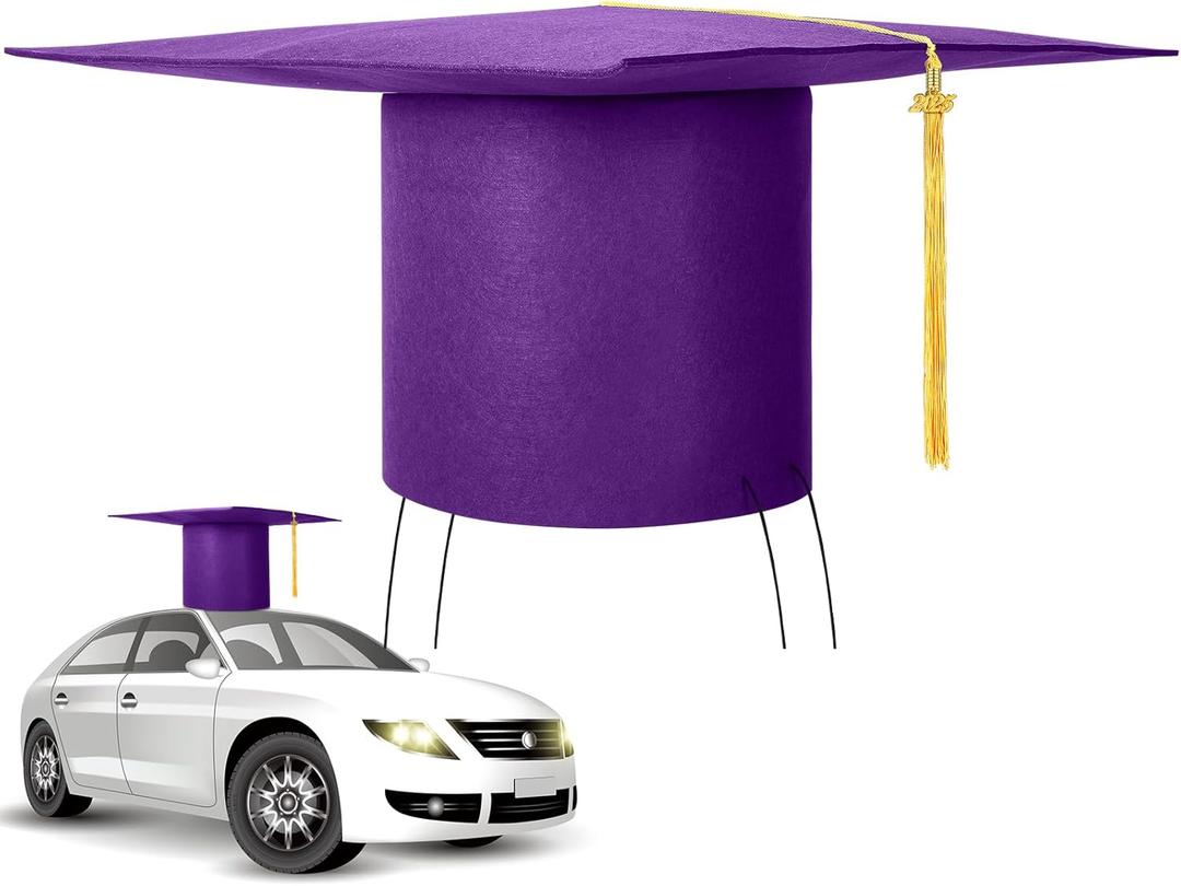 2025 Graduation Cap Car Decoration Kit, 28 Inch Class of 2025 Giant Graduate Hat with Tassel, Felt Graduation Accessories(Purple)