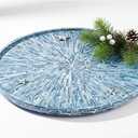 PEMAR 22" Round Mother of Pearl Extra Large Ottoman Tray with Raised Edge, Oversized Decorative Luxury Wooden Serving Tray for Food, Coffee Table, Breakfast in Bed (Blue Sunlight)