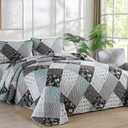 Xruibed Floral Plaid Patchwork Quilt Set Queen Size 3 Pieces Blue Gray Bedspread Set Reversible Quilt Bedding Set Microfiber Bedding Bedspread Coverlet Set for All Season(Queen 96"x90")
