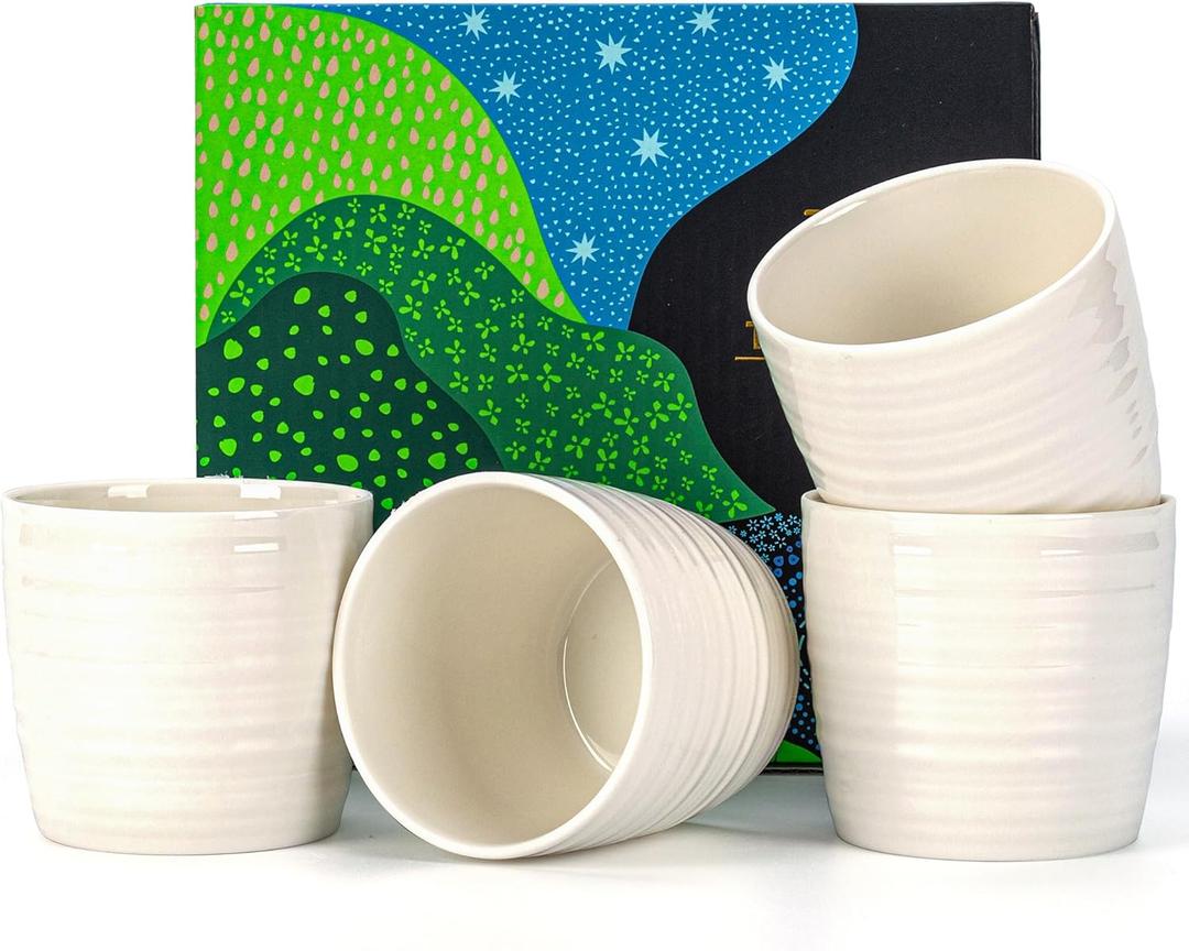 TEANAGOO Japanese Tea Cup, 7.1 Oz / 210 ml, Pure White, 4 Pcs/Box, Asian Tea Cup, Microwave & Dishwasher Safe
