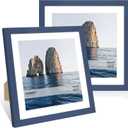 12x12 Picture Frame Set of 2, 12 x 12 Wood Photo Frames with Mat for 10x10 or 30x30cm Diamond Art Painting, Wooden Frame with Real Glass Cover for Wall and Tabletop Display,Blue