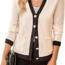 WDIRARA Women's Casual Flap Detail Button Front Cardigan V Neck Long Sleeve Contrast Trim Coat (S)