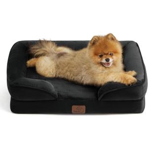 Bedsure Orthopedic Dog Beds for Small Dogs - Washable Small Dog Cat Bed Waterproof, Comfort Pet Couch Sofa with Washable Removable Cover, Pets Bed with Nonskid Bottom, Black, 24" Small