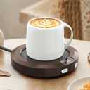 Mug Warmer, Coffee Warmer for Desk, Coffee Cup Warmer with 3 Temp Settings and Ambient Light, 2-12H Timer, 30W (Wood)