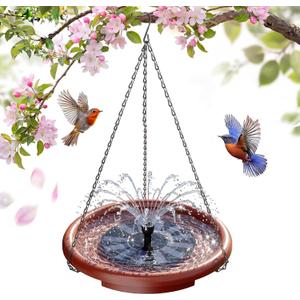 AISITIN 15 inch Hanging Solar Bird Bath - Outdoor Bird Bath & Feeder with 3-Tier Steps and Solar Powered Fountain for Patio Garden Backyard Decor