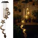 Solar Wind Chimes for Outside Waterproof Hanging Wind Chimes Lights Outdoor Decor Yard Garden Gifts for Mother Mom Grandma Wife Neighbors(Sun Moon Star)