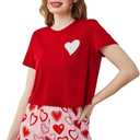 Laqeyko Cute Pajamas for Women Shorts Set Short Sleeve Tops and Shorts Pjs Sets Nightwear Sleepwear (Red, M)