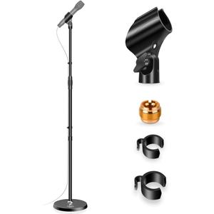 Microphone Stand Mic Floor Stand, Adjustable Height from 39" to 66", 180 Rotatable Mic Clip Heavy Duty Round Base Boom Mic Arm Stand for Stage, Studios, Kids