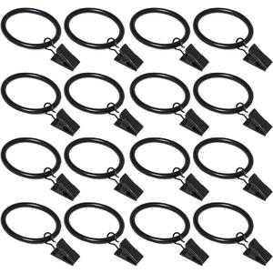 16 Pack Curtain Rings with Clips, Window Clip Rings Black Curtain Hooks Hangers Clip Rings for Hanging Drapery Drapes Bows, Small 1.26 Inch in Diameter, Fits up to 1" Rod
