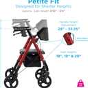 NOVA Star 8 Petite Foldable Rollator Walker - Lightweight 18 lb Aluminum Frame, 8” Wheels, Adjustable Height, Padded Seat & Backrest, for Petite Adults (4’10” - 5’4”), 300 lb Capacity, Red