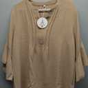 ANRABESS Women's Dressy Casual Blouses V Neck Long Sleeve 2025 Fall Loose Fit Tunic Tops Pleated T Shirts Trendy Outfits, L (Apricot)