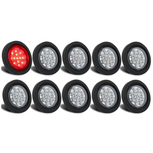 10Pcs 2.5" Inch Round Led Trailer Side Marker Clearance Lights Red Clear Lens 13 LED Reflectors w/Lights Grommets and 2 Prong Wire Pigtails Sealed Waterproof Marker Lights for Trucks 12V