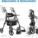 Foldable 2-in-1 Rollator Walker for Seniors with Seat, Lightweight Transport Wheelchair Combo 300 lbs Capacity, All-Terrain Tires, Anti-Tip Brakes, Adjustable Height 33.5"-40"