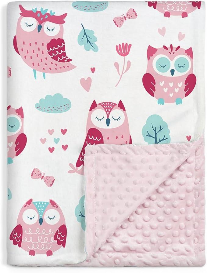SANDJEST Owl Baby Blanket for Girl - Soft Kids Throw Minky Blankets with Dotted Backing for Babies Girls - Toddler Newborn Nursery Crib Bedding Blanket 30x40