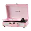JORLAI Pink Vinyl Record Player 3 Speeds Portable Suitcase Turntable with Built-in Dual Speakers, Bluetooth Gramophone with Built-in Battery 3.5mm Aux Input/RCA Output