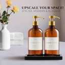 Glass Soap Dispenser Set of 2 (Amber) with Silicone Tray | Hand and Dish Soap Dispenser for Kitchen and Bathroom | 16.8 Oz Glass Bottles with Stainless Steel Pump & 15 Waterproof Labels (Amber/Gold)