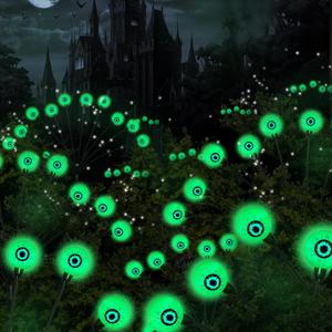 Halloween Decorations, 4 Pack 40LED Solar Halloween Lights Outdoor Scary Eyeball Waterproof Halloween Solar Garden Lights Swaying Firefly Lights for Yard Garden Patio Party Decor Green