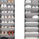 2 Pack Minimalist Grey Over the Door Shoe Organizer with 10 Pockets, Hanging Closet Storage Rack for Shoes, Sneakers, Accessories (6+4 Pockets)