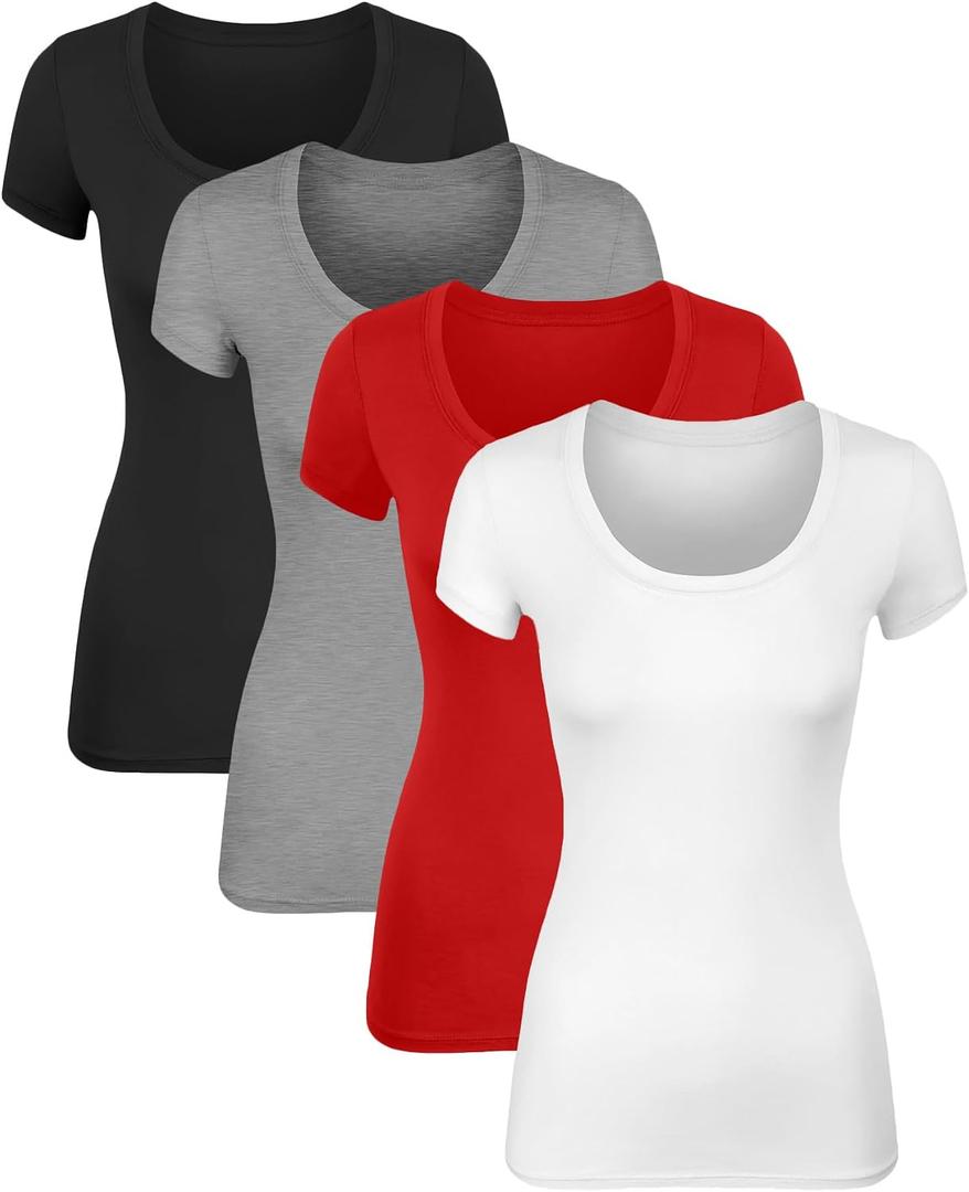 Cotton Tshirts for Women Short Sleeve Tshirt Basic Tees Plain T Shirt Womens Casual Tops Tee Undershirt Pack of 4, Medium 