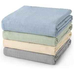 4 Pack Baby Muslin Swaddle Blankets 47" x 47", 100% Cotton Swaddle Wrap for Boys Girls, Ultra Soft Breathable Receiving Blanket for Newborns, Dusty Blue & Sage Green & Grey & Sepia