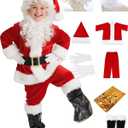 BERVYOSW Santa Costume for Kids 9 PCS Boys Santa Suit Set Youth Santa Costume for Halloween Christmas Holiday Cosplay Party (Medium)