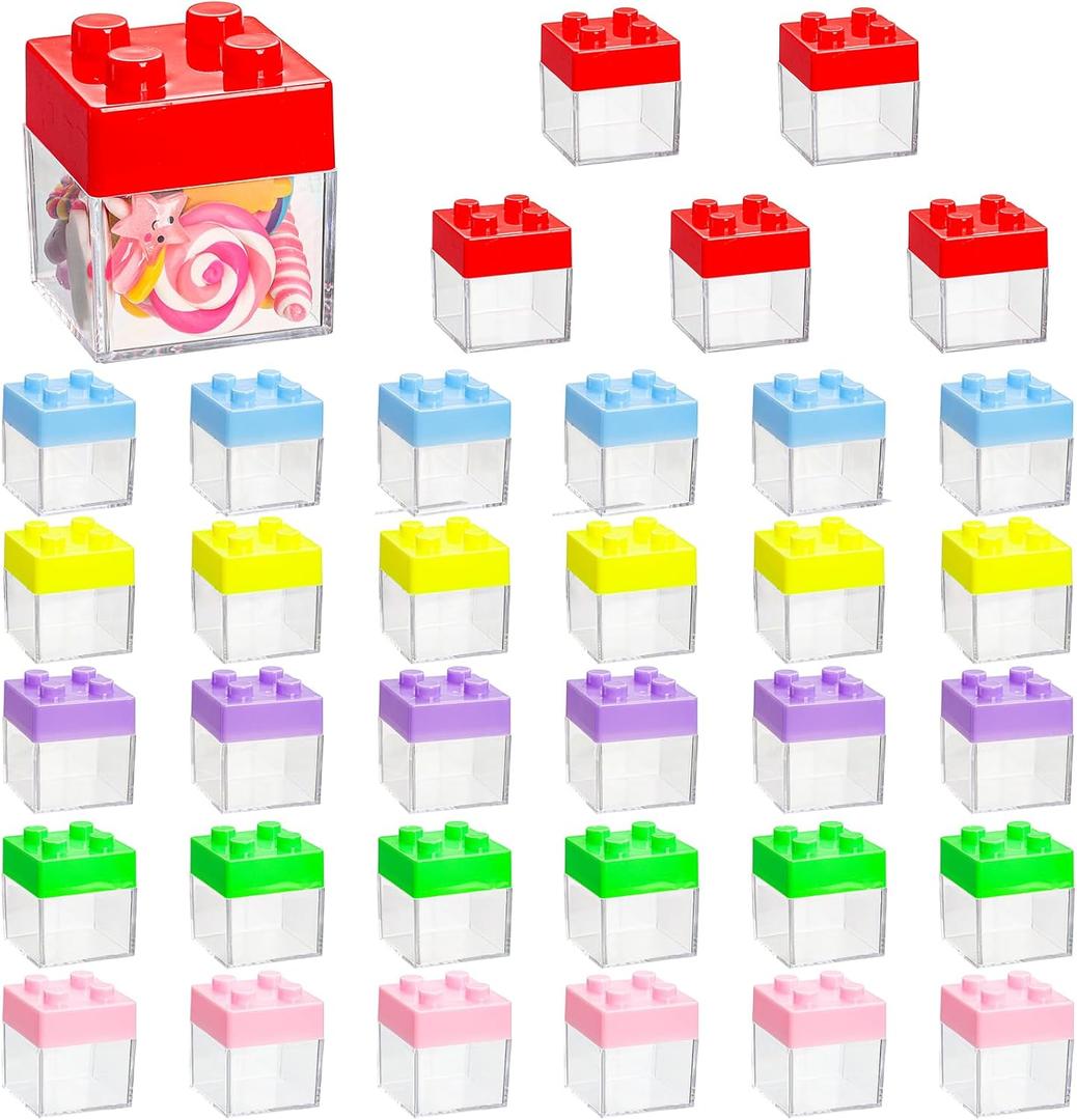 Okllen 36 Pack Building Block Lid Favor Boxes, Clear Plastic Gift Boxes, Wedding Candy Container, Birthday Party Souvenir, Adult Celebration Treat Boxes, 2x2x2 Inches