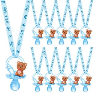 Coume 36 Pcs Shower Party Pacifiers Necklace Bear Bottle Acrylic Pacifiers Charm Pacifier Chain for Guests Gender Reveal Party Favors Prize Table Scatter(Cool,Blue)