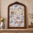 20 x 30 Inch Vintage Arched Pin Board French Toile Landscape Bulletin Board Blue Floral Cork Boards Decorative Fabric Picture Photo Memo Pinboard for Walls Picture Photo Display Living Room, 31.9" x 20.9"