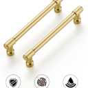 Ravinte 2 Pack 5 Inch Hole Center Solid Kitchen Cabinet Handles Brushed Brass Dresser Pulls Cabinet Drawer Pulls for Kitchen Cupboard Hardware, Gold
