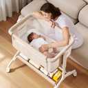 Bassinet Bedside Sleeper - All-Mesh Design, Portable Bedside Bassinet for Baby with Washable Mattress, 5 Adjustable HeightsBeige