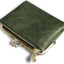 AOXONEL Womens Wallet Small Rfid Ladies Compact Bifold Leather Vintage Coin Purse With Zipper and Kiss Lock (Green)